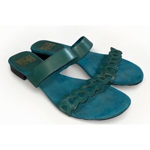 MOOTSIES TOOTSIES Morena‎ Teal Braided Leather Flat Slip-On Slide Sandals Size 7